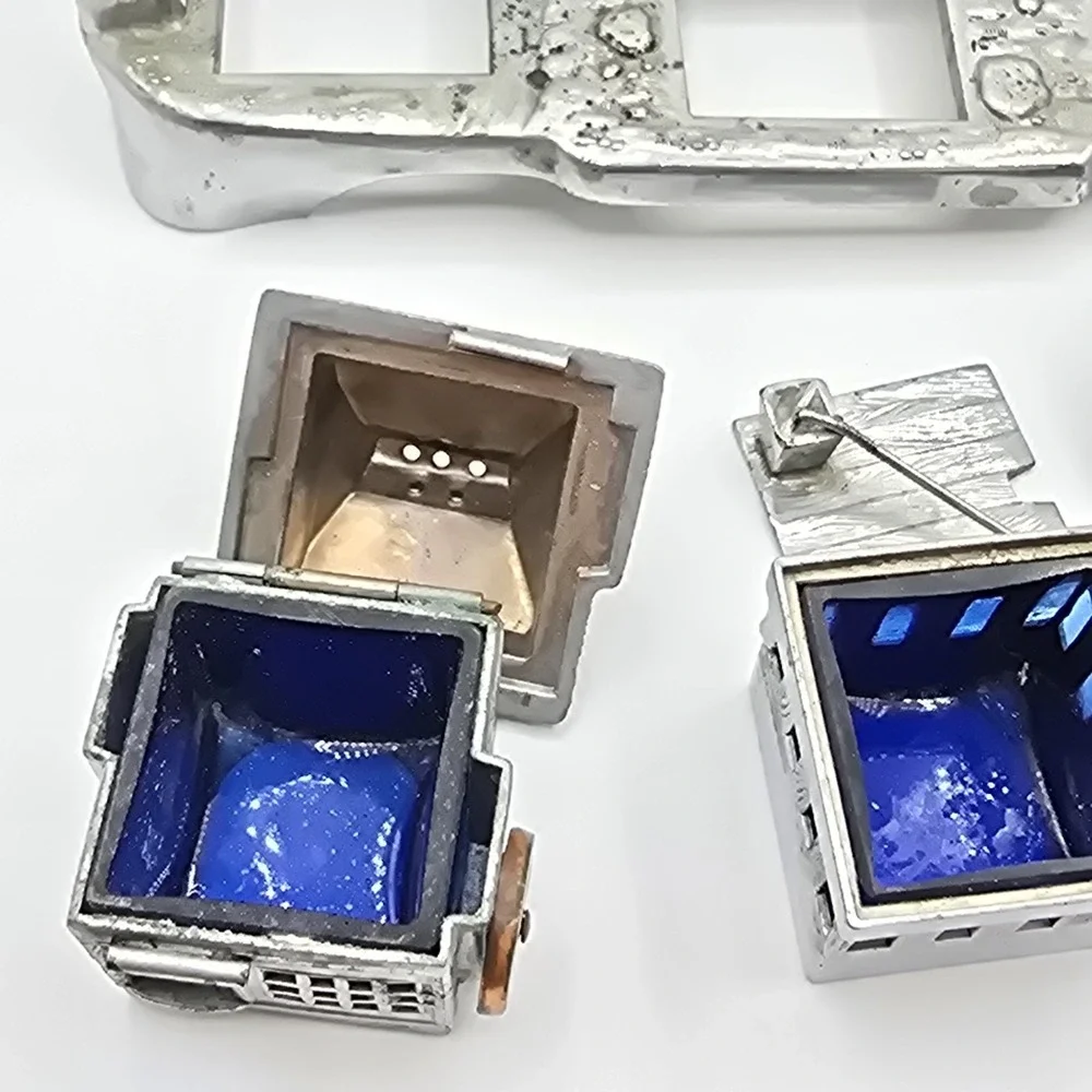 Vintage Mounti Fuji Metal Condiment Tray Salt And Pepper Metal Blue‎ Glass